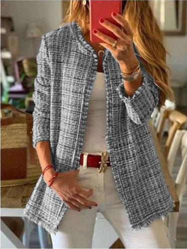 Fashion Wool Plaid Round neck Long sleeve Coats