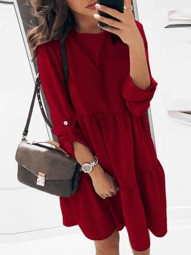 Pure Gored Round neck Long sleeve Shift Dresses