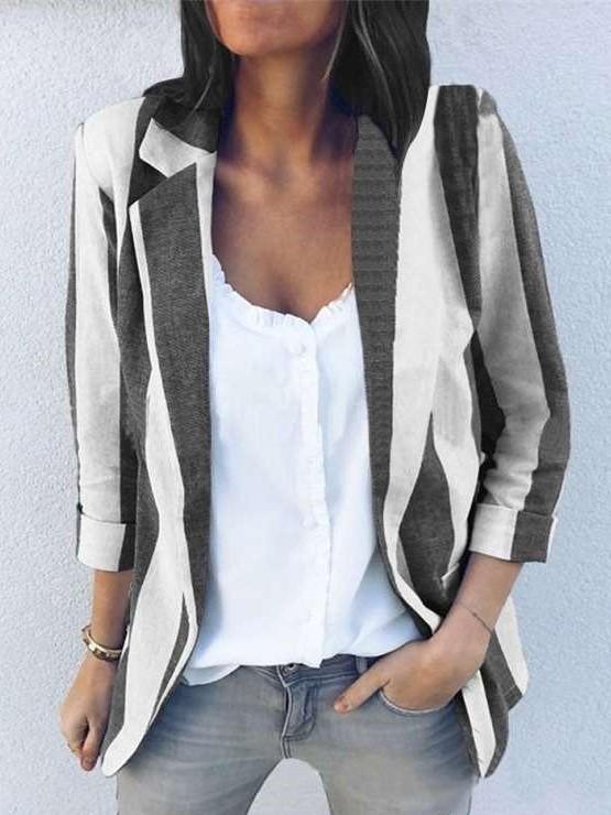 Fashion Casual Stripe Lapel Long sleeve Blazer