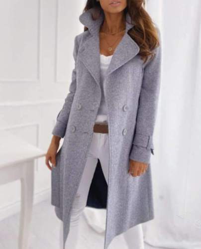 Fashion Pure Lapel Long sleeve Fastener Trench Coats