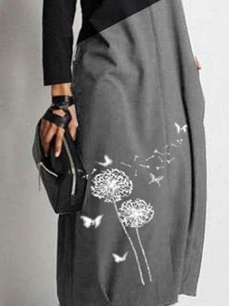 Casual Gored Dandelion print V neck Long sleeve Maxi Dresses