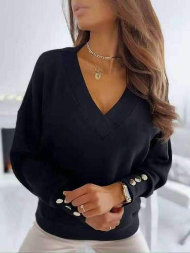 Pure V neck Long sleeve Knit Sweaters