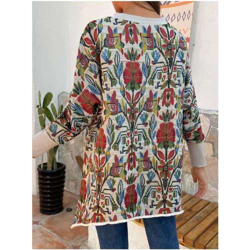 Casual Loose Floral print Round neck Long sleeve Sweatshirts
