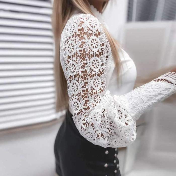 Fashion Pure Lace Long sleeve Blouses