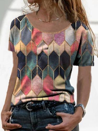 Round neck women short sleeve special printed colorful T-shirts