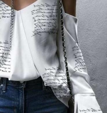 Sexy Casual Word print V neck Long sleeve Vest T-Shirts