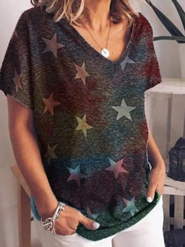 Gradient print short-sleeved European and American plus size loose T-shirts