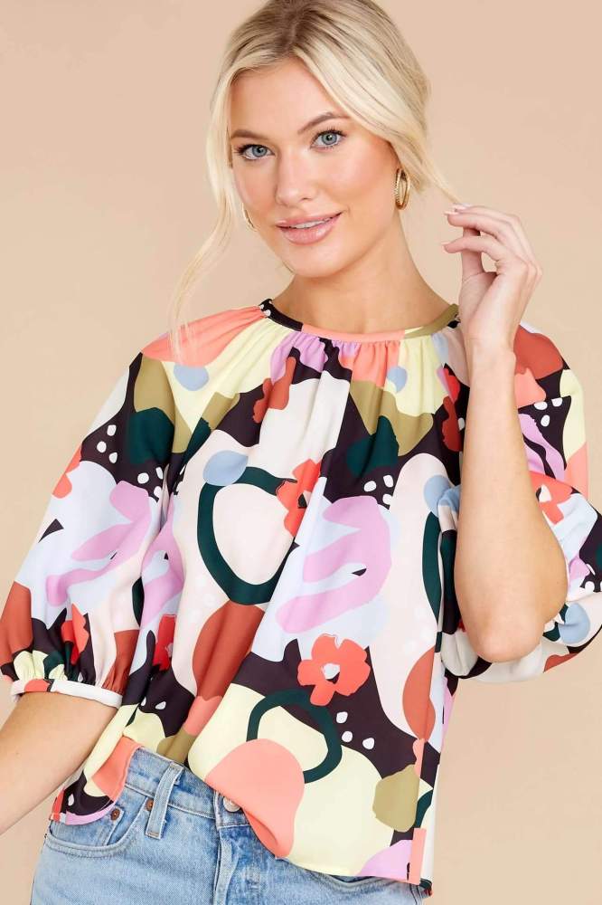 Casual Floral print Round neck Half sleeve Blouses
