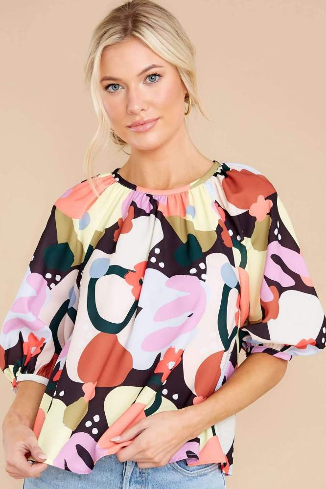 Casual Floral print Round neck Half sleeve Blouses