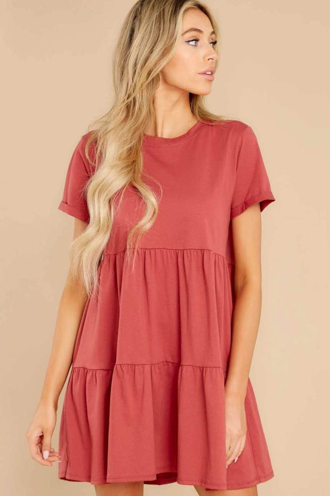 Pure Casual Round neck Gored Short sleeve Shift Dresses