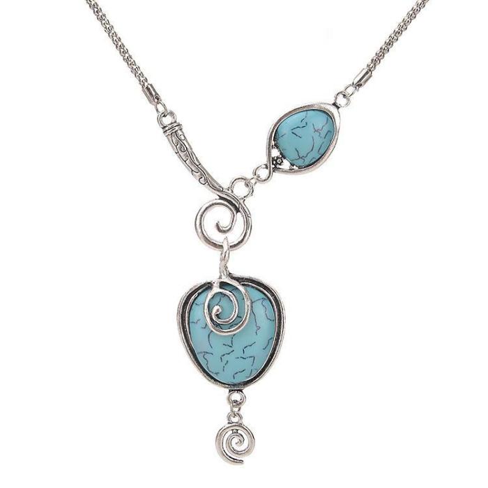 Silver plated snail heart turquoise necklace