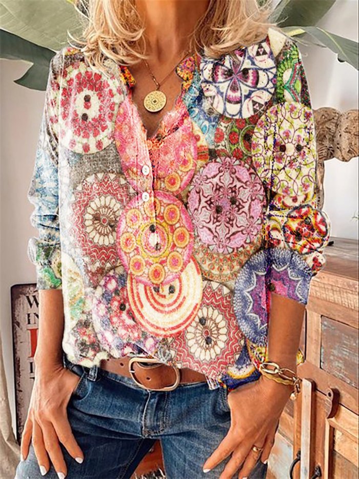 Long Sleeve Floral Floral-Print Statement Shirts & Tops