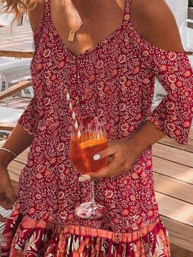 Casual Floral Short Sleeve Shift Dresses