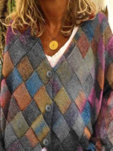 Multicolor Vintage Geometric Tops Women Colorful Cardigans