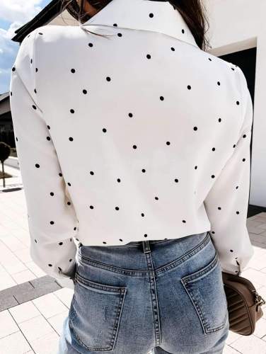 Casual Point print Lapel Long sleeve Blouses