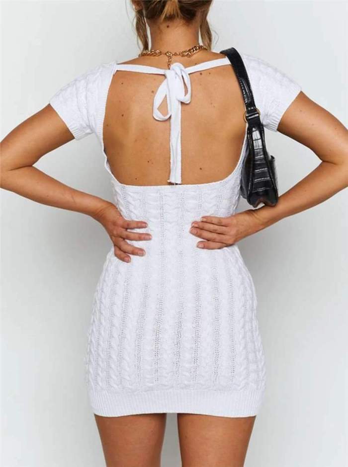 Sexy Pure Square collar Short sleeve Knit Bodycon Dresses