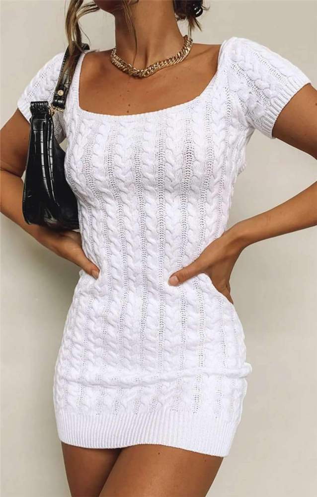Sexy Pure Square collar Short sleeve Knit Bodycon Dresses