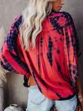 Women v neck button design colorful printed Tie dye Half Sleeve T-shirts