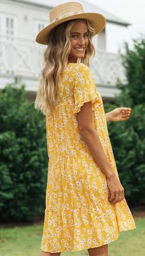 Casual Loose Floral pring Round neck Short sleeve Shift Dresses