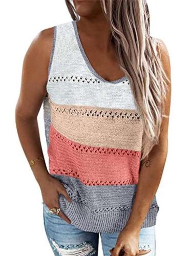 Casual Stripe Hollow out Round neck Knit Vests