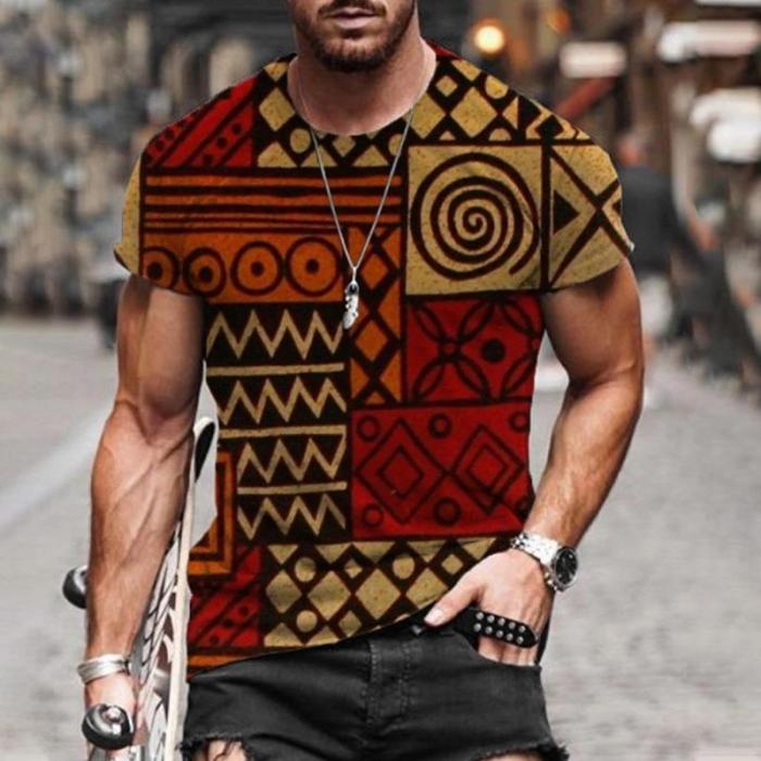 As Picture Tribal Casual Crew Neck Cotton Shirts & Tops