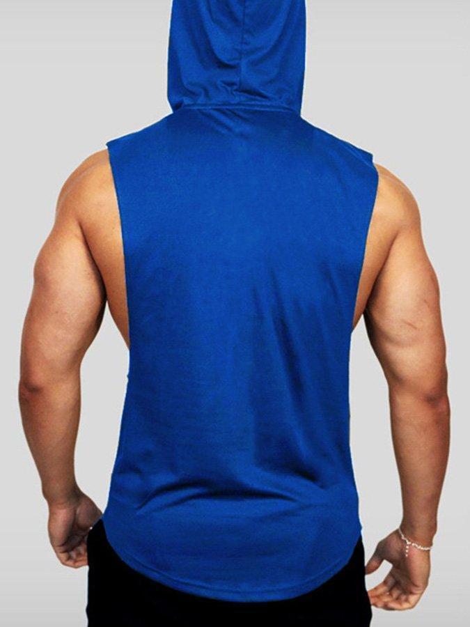 Mens Sports Fitness Fashion Letter Hooded Vest