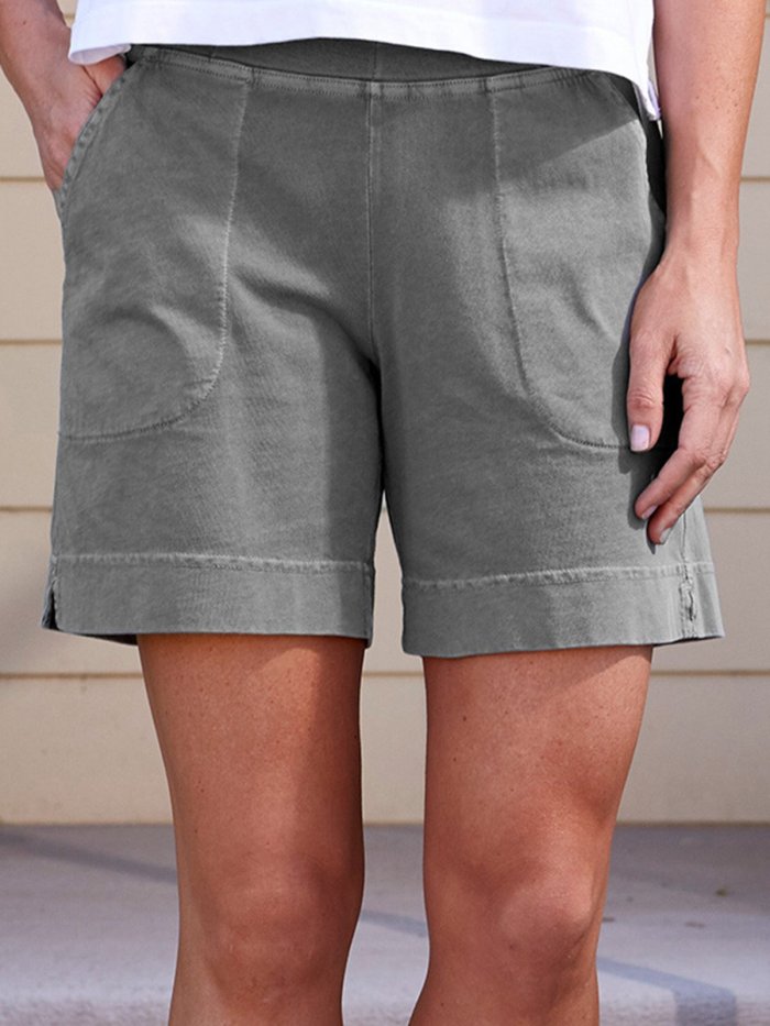 Women Pockets Elastic Band Casual Summer Shorts short pants