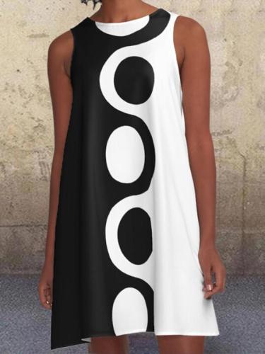 Black White Mod A-Line Geometric Polka Dots Pockets Dress