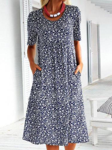Casual Pockets Round Neck Floral Dresses