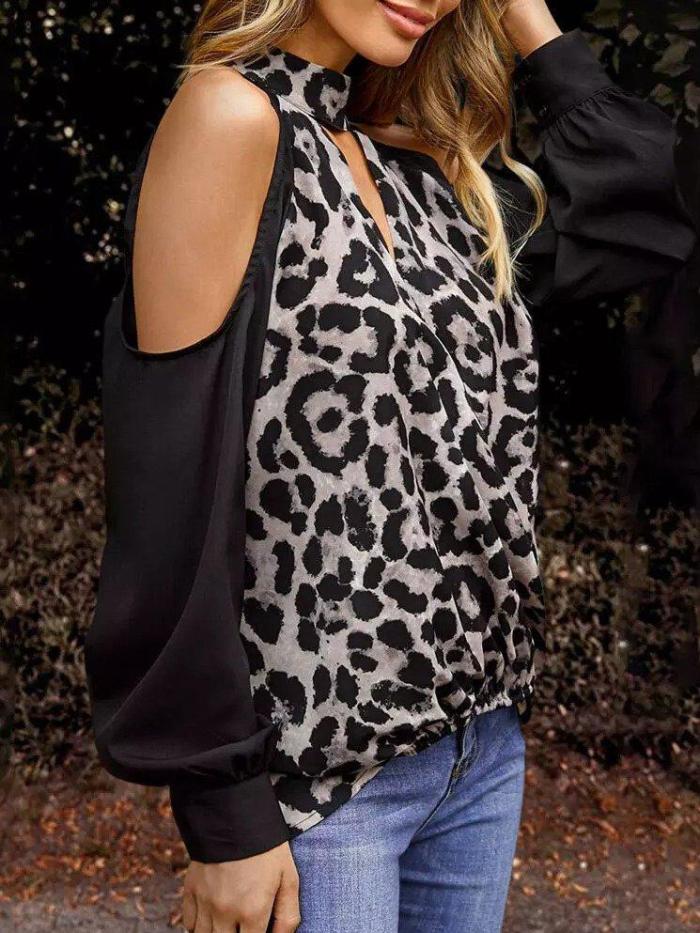 Black Shift Leopard Print Casual Shirts & Tops