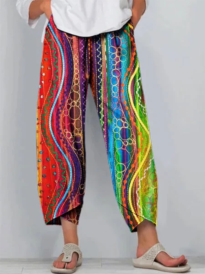 Multicolor Casual Printed Shift Abstract Pants