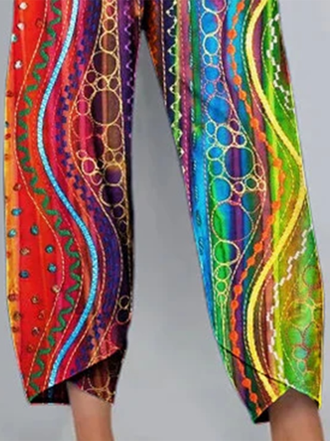 Multicolor Casual Printed Shift Abstract Pants