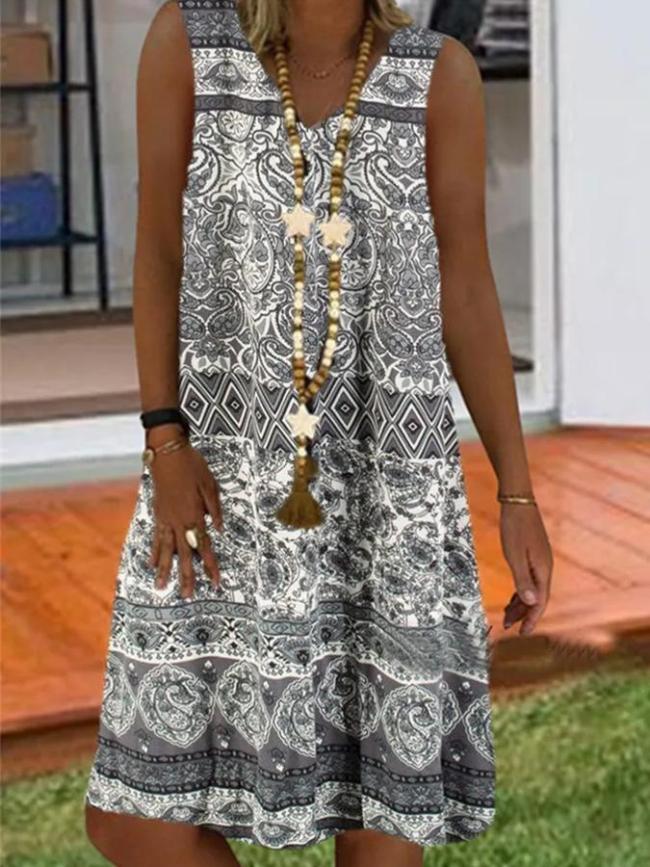 As Picture Casual Tribal Sleeveless Dresses