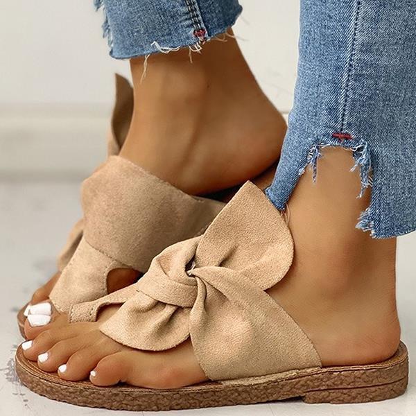 Women Flat Heel Bowknot Daily Slip On Sandals Summer Shoes