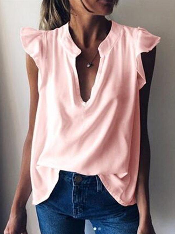 Summer new style stand-up collar short sleeve solid color casual T-shirts chiffon shirts