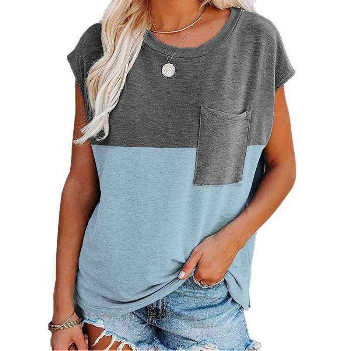 Casual Loose Gored Pocket Round neck Short sleeve T-Shirts