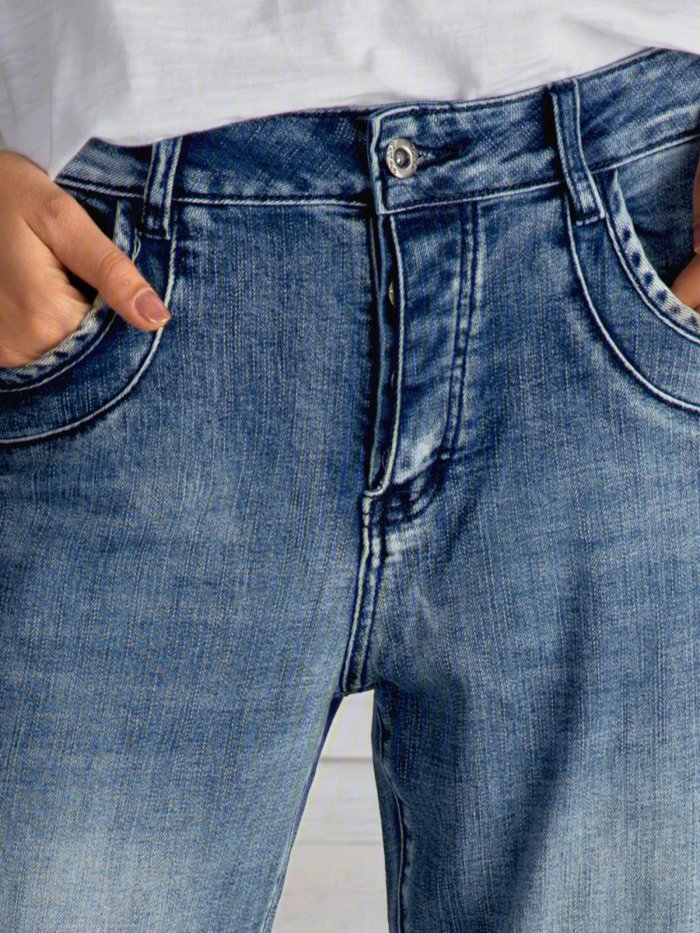 Blue Denim Simple Solid Pockets Pants