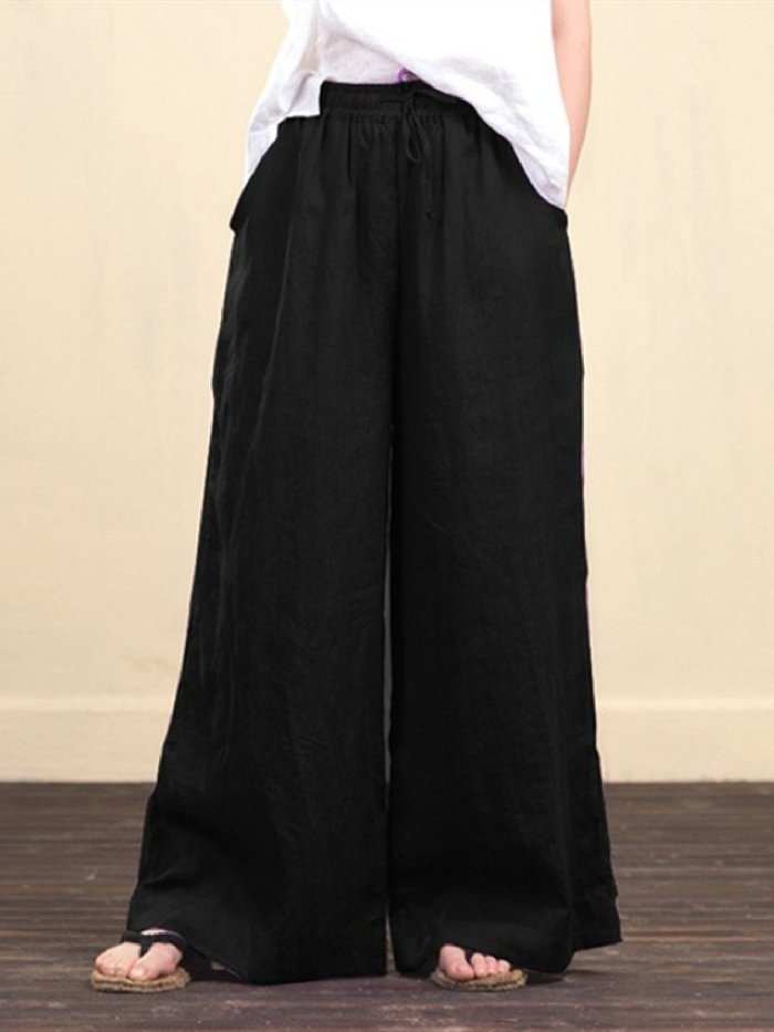 Wide-leg cotton daily trousers loose pants