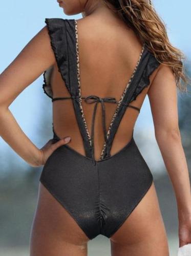 Backless Ruffled Strappy One-Piece Swimsuit
