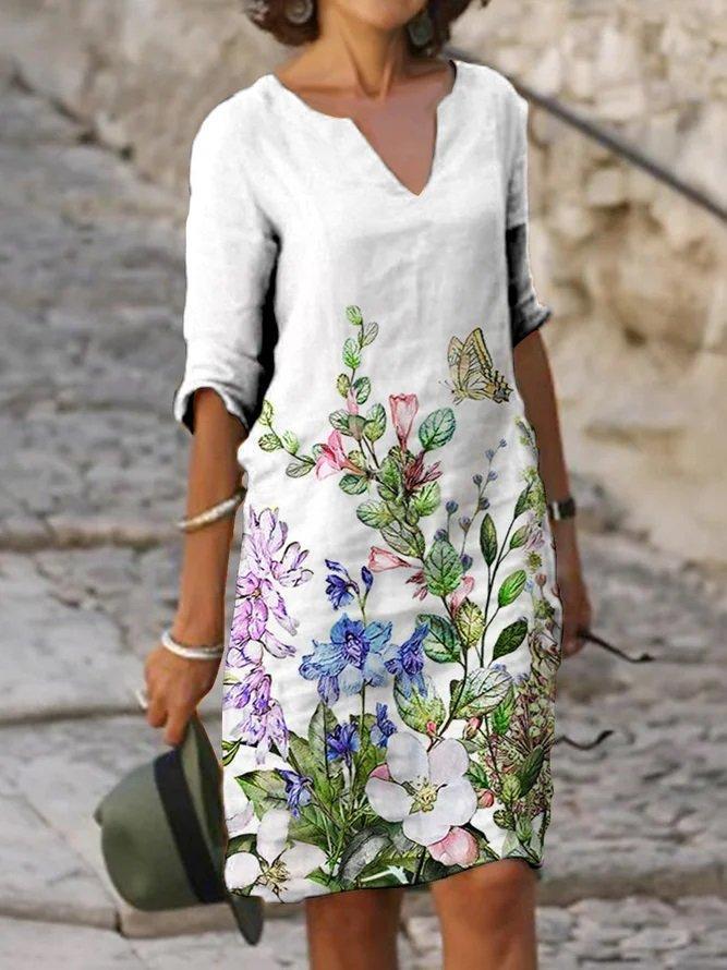 White Half Sleeve Casual Floral Dresses