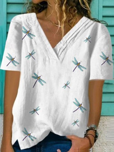 Plus Size Plain Cotton-Blend Short Sleeve Casual Shirts & Tops