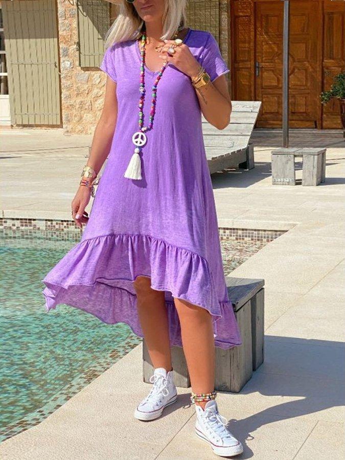 Casual solid color loose short sleeve dress