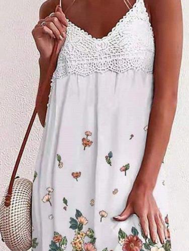 White Sleeveless Floral Paneled Lace Dresses