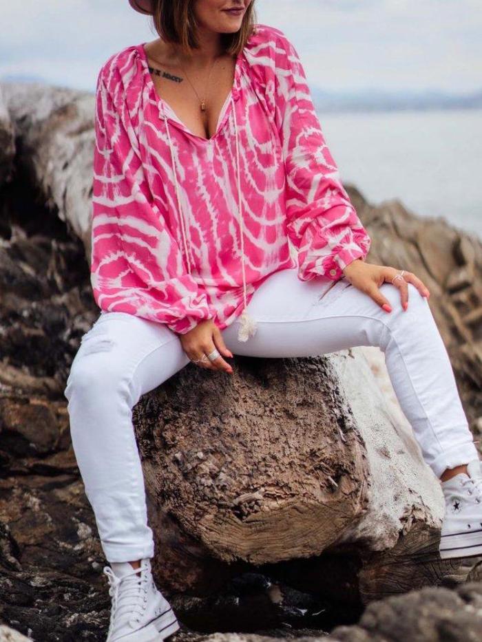 Pink Casual Printed Ombre/tie-Dye Shirts & Tops