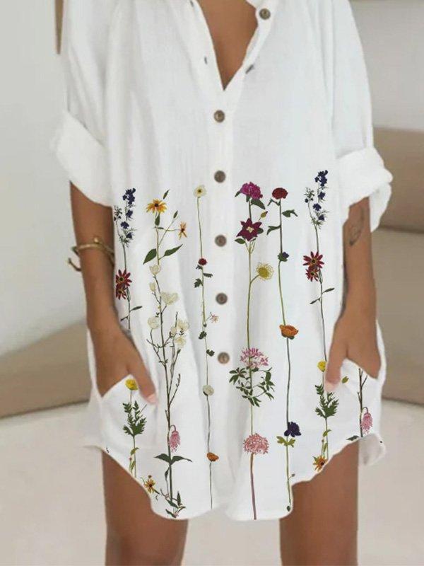 Long Sleeve Floral-Print Casual Dresses