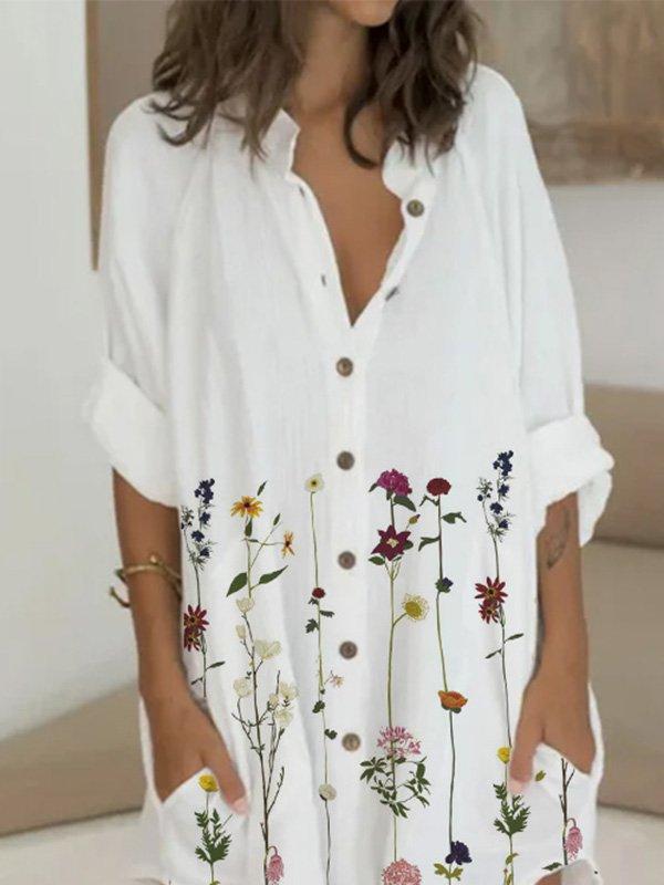 Long Sleeve Floral-Print Casual Dresses