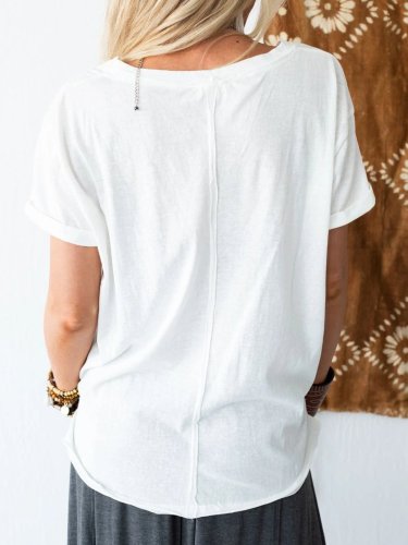 Cotton Short Sleeve Plain Casual Shirts & Tops
