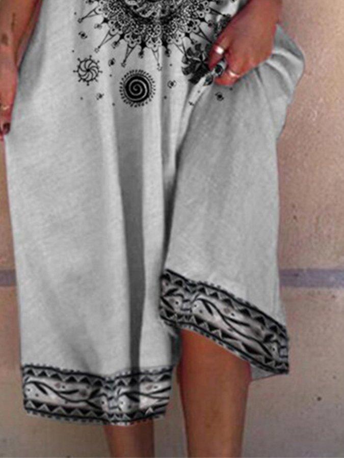 Gray Tribal Half Sleeve V Neck Vintage Dresses