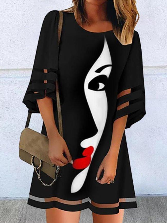 Casual Crew Neck Abstract Printed Holiday Dresses