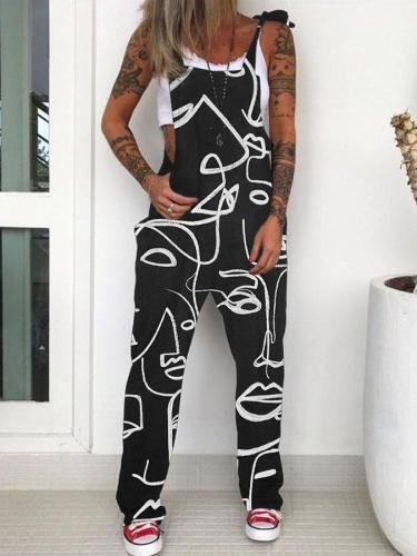 Black Printed Casual Abstract One-Pieces